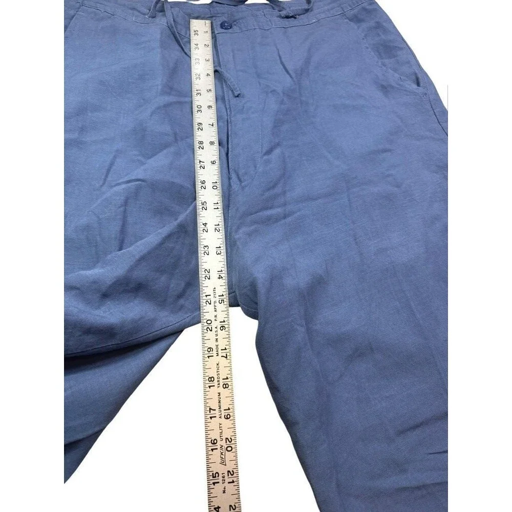 Linea Uomo Linen Blend Pants Mens 38x30 (37x28) Drawstring Beach Vacation Blue